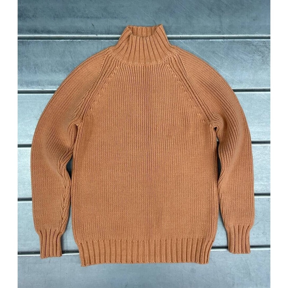Orvis Knitted Sweater Womens Small Light Burnt Orange Funnel Neck Pullover